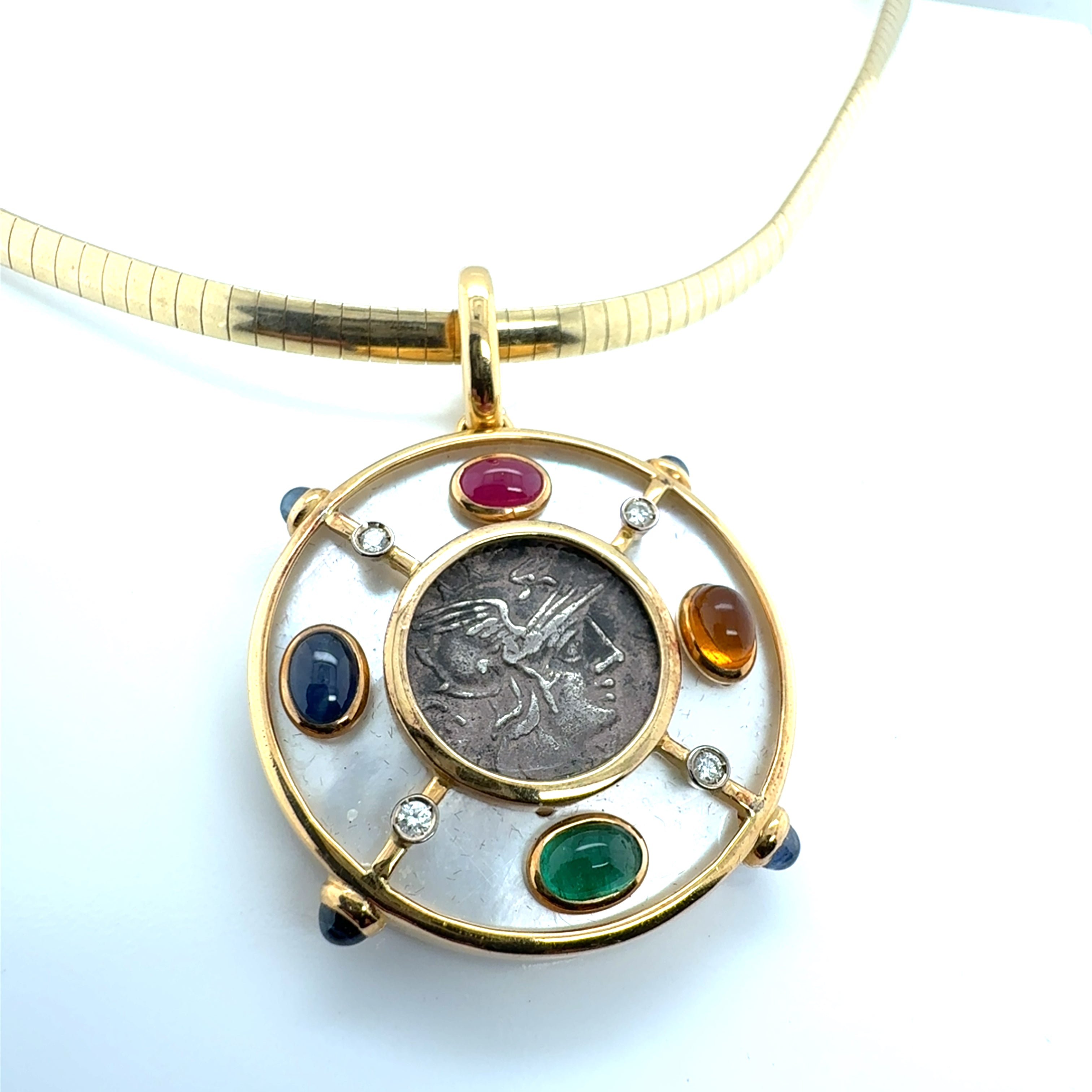 Retro Gold Multicolor CAB Natural Gems Pendant by GIANSANTI ROMA