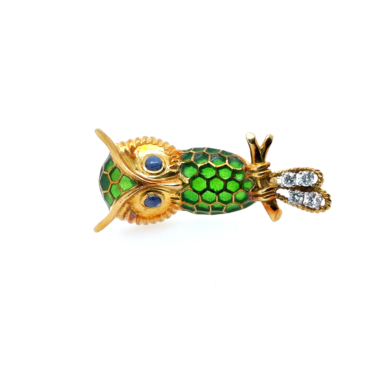 Retro Peter Lindemann Gold Enamel Owl Brooche Circa 1960
