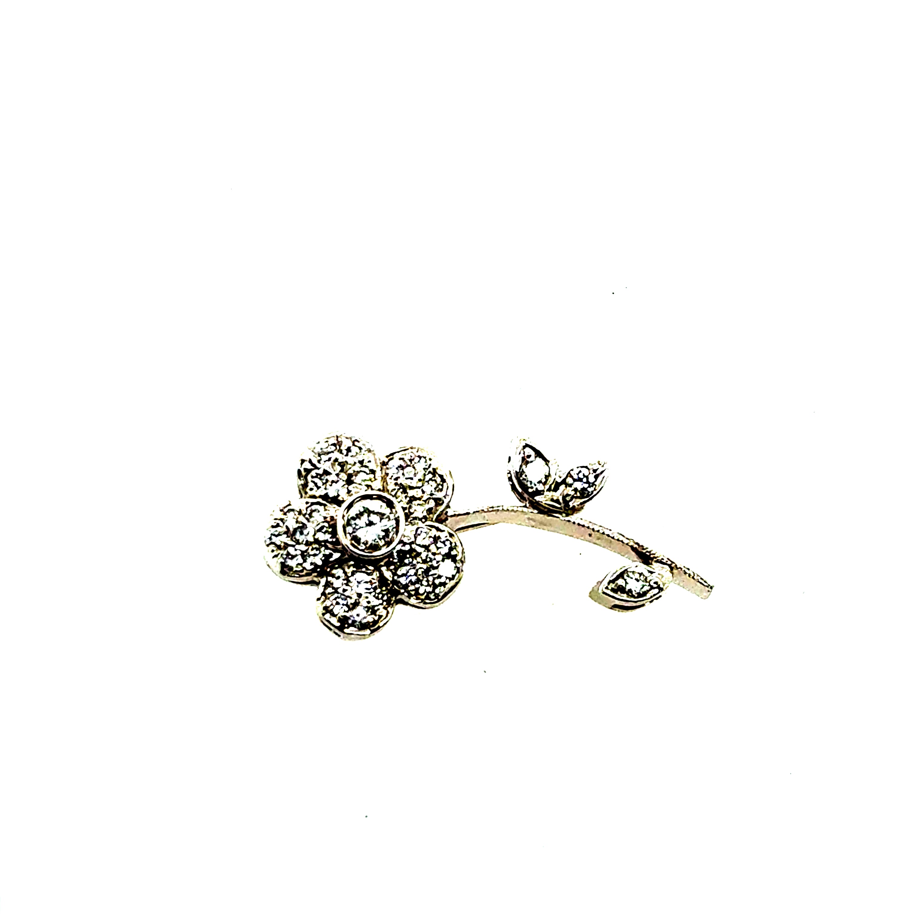 Retro White Gold 0.42 Carat Natural Diamond Flower Brooch Pin Circa 1970