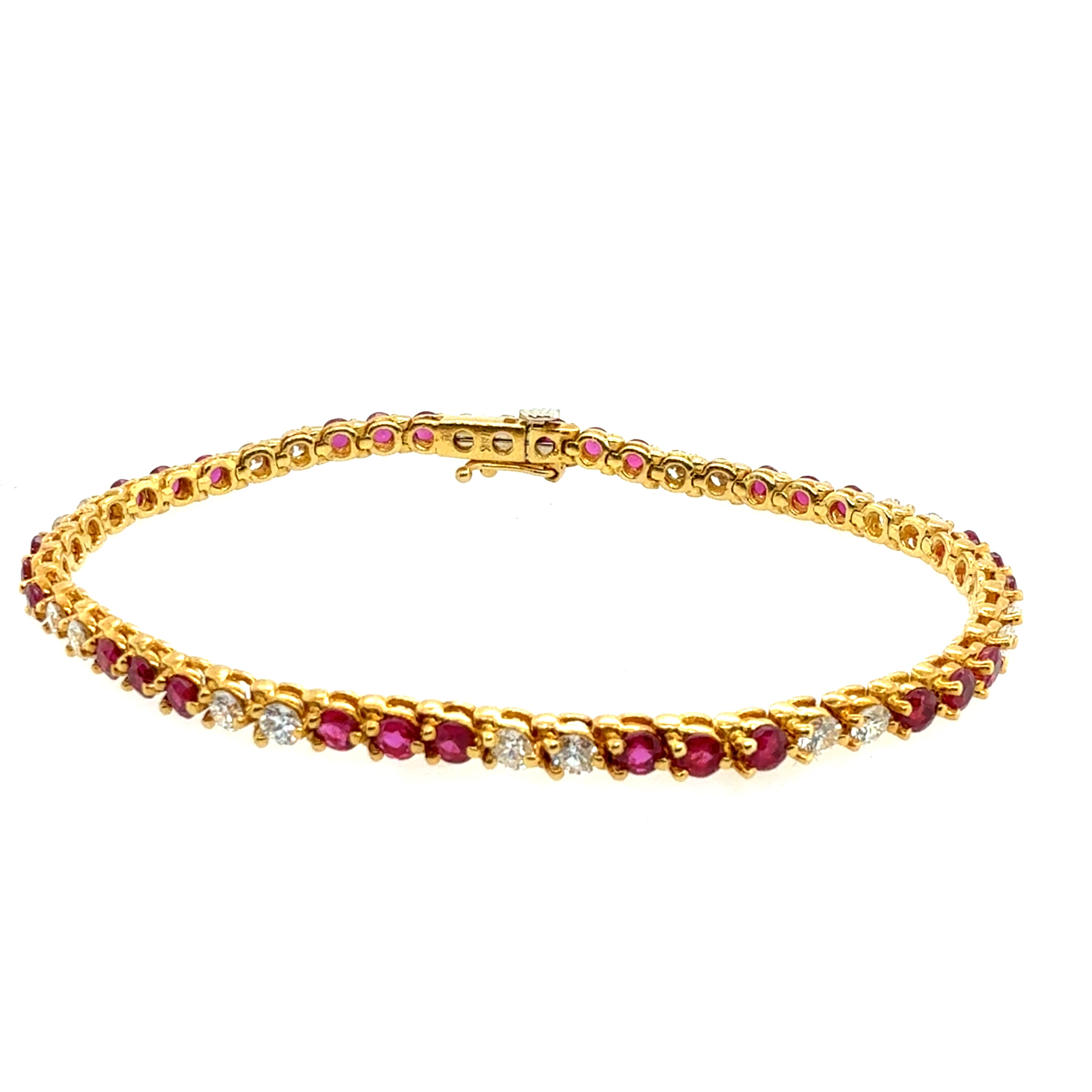 Retro 4.5 Carat Natural Colorless Diamond & Ruby Tennis Bracelet Circa 1985