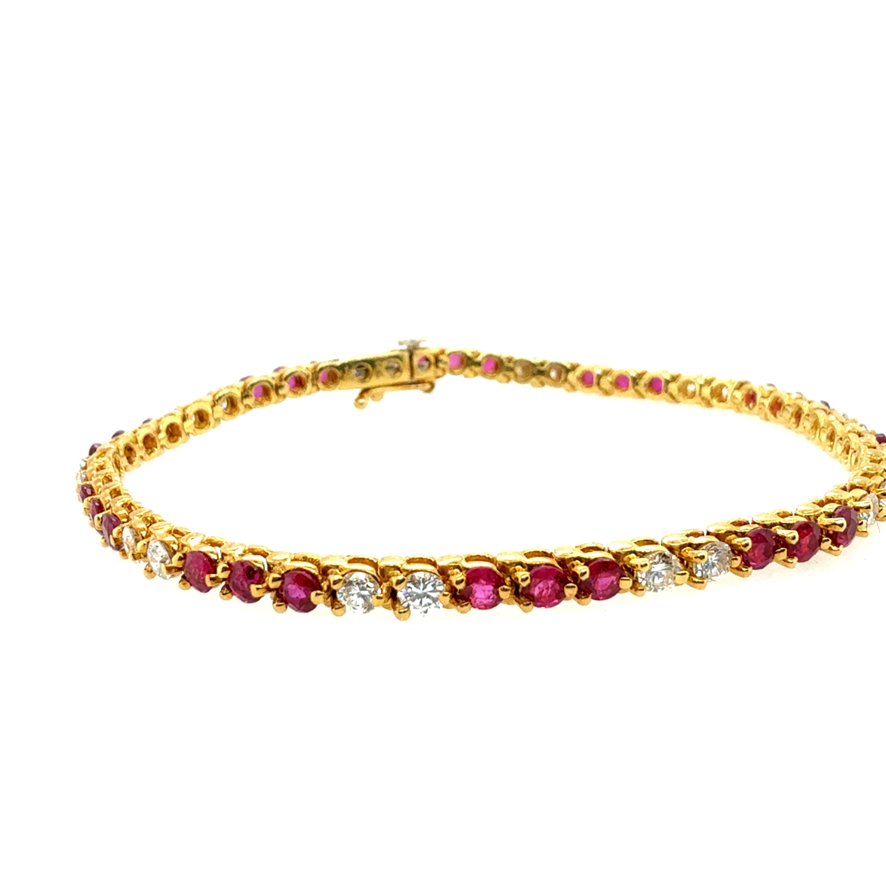 Retro 4.5 Carat Natural Colorless Diamond & Ruby Tennis Bracelet Circa 1985