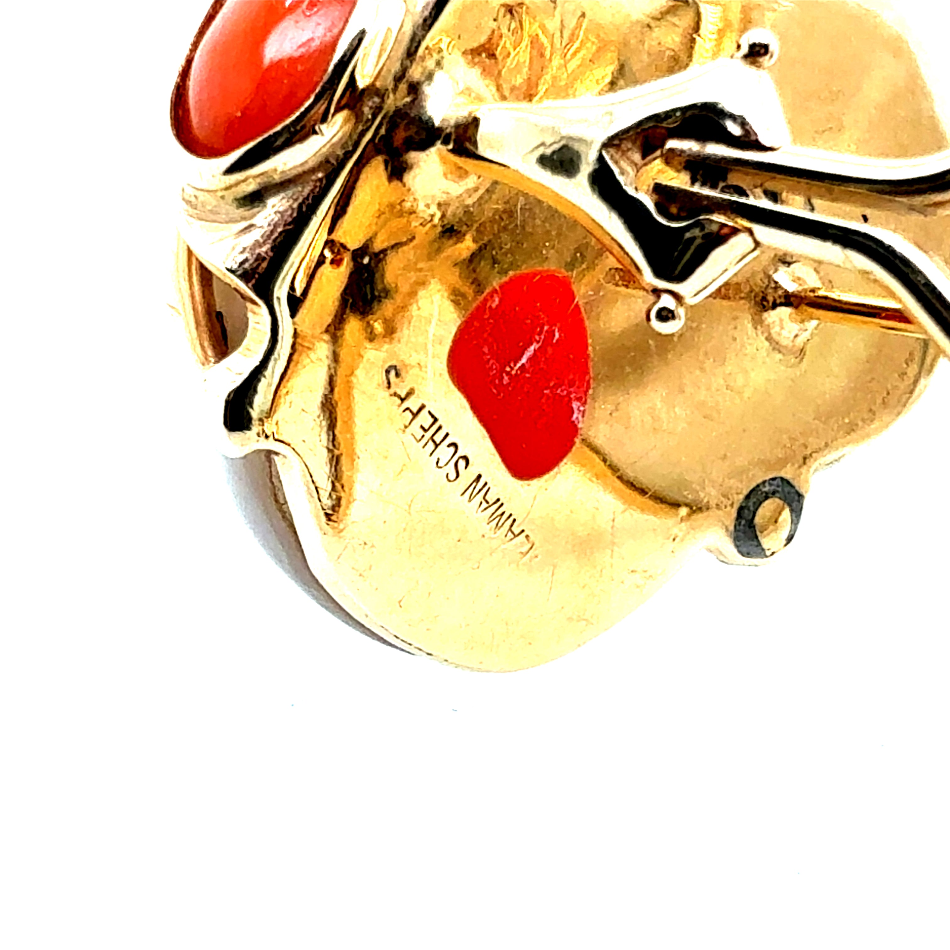 Retro Gold Seaman Schepps Turbo Shell Turquoise & Coral Statement Earrings