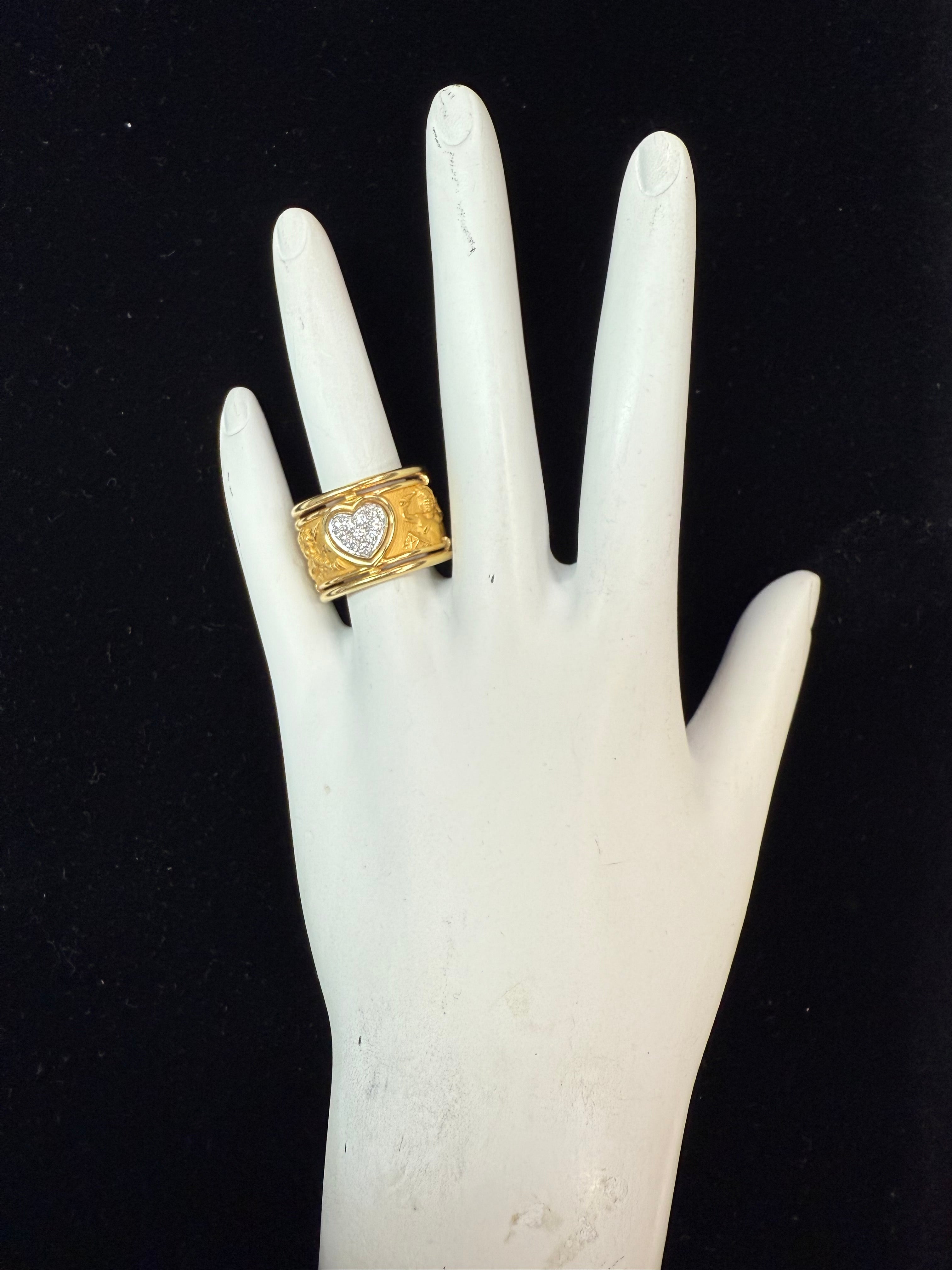 Retro Gold Signed Carrera y Carrera Natural Diamond Heart Repousse Ring