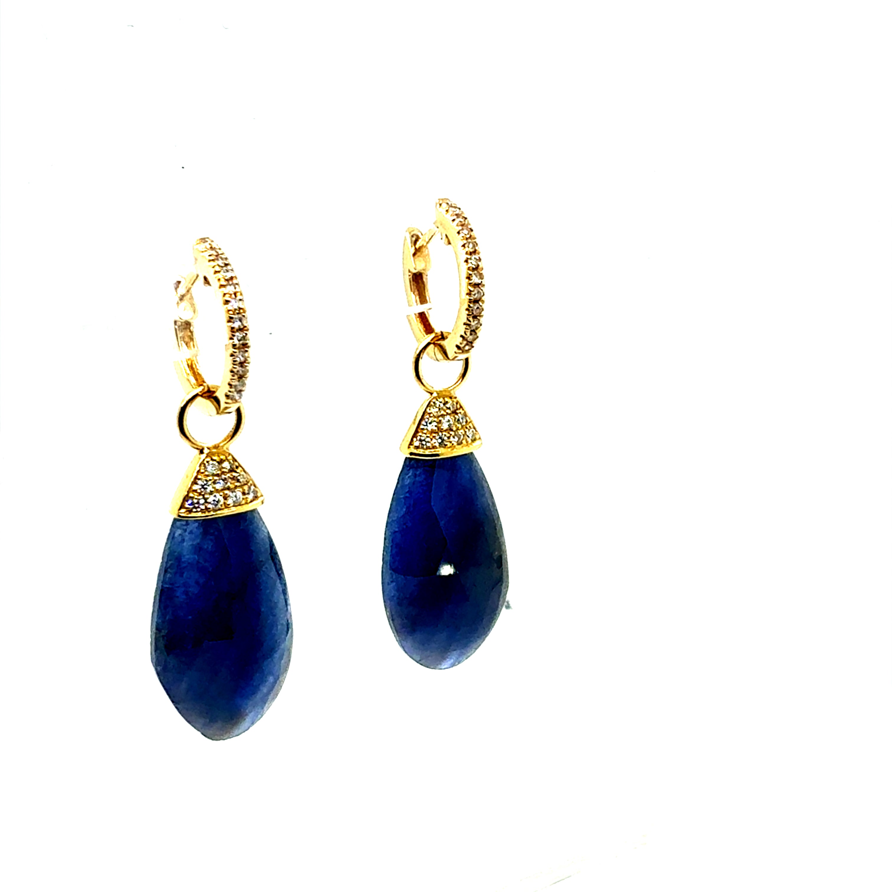 Modern Gold Natural Rose-Cut Sapphire and Diamond Drop Statement Earrings