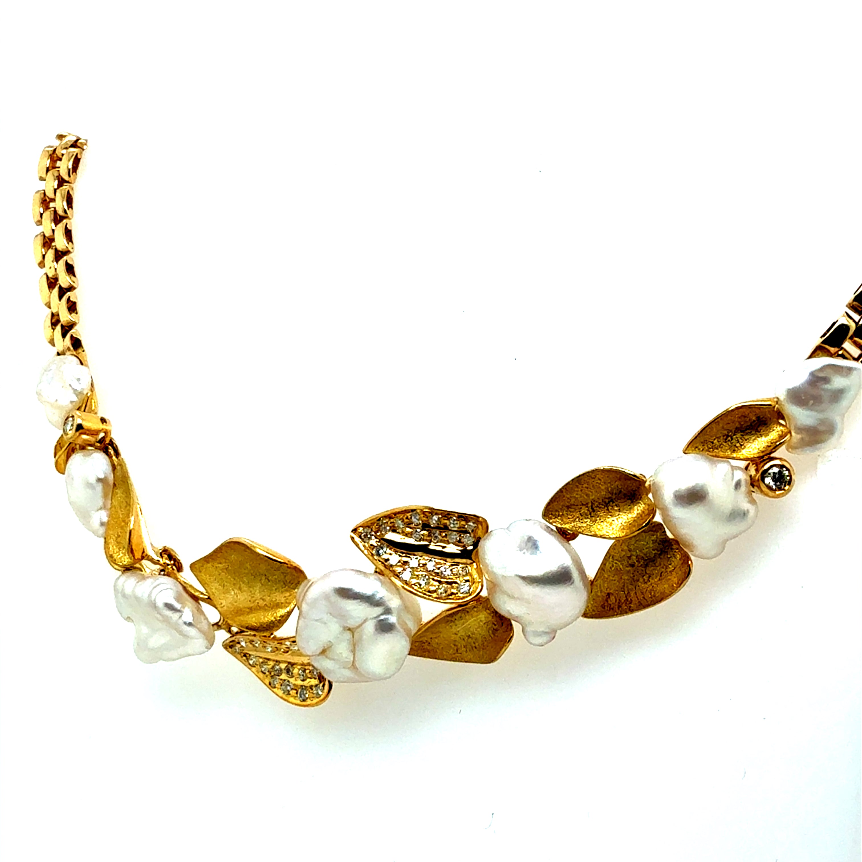 Retro Gold 0.75 Carat Diamond & Pearl Choker Statement Necklace Circa 1960