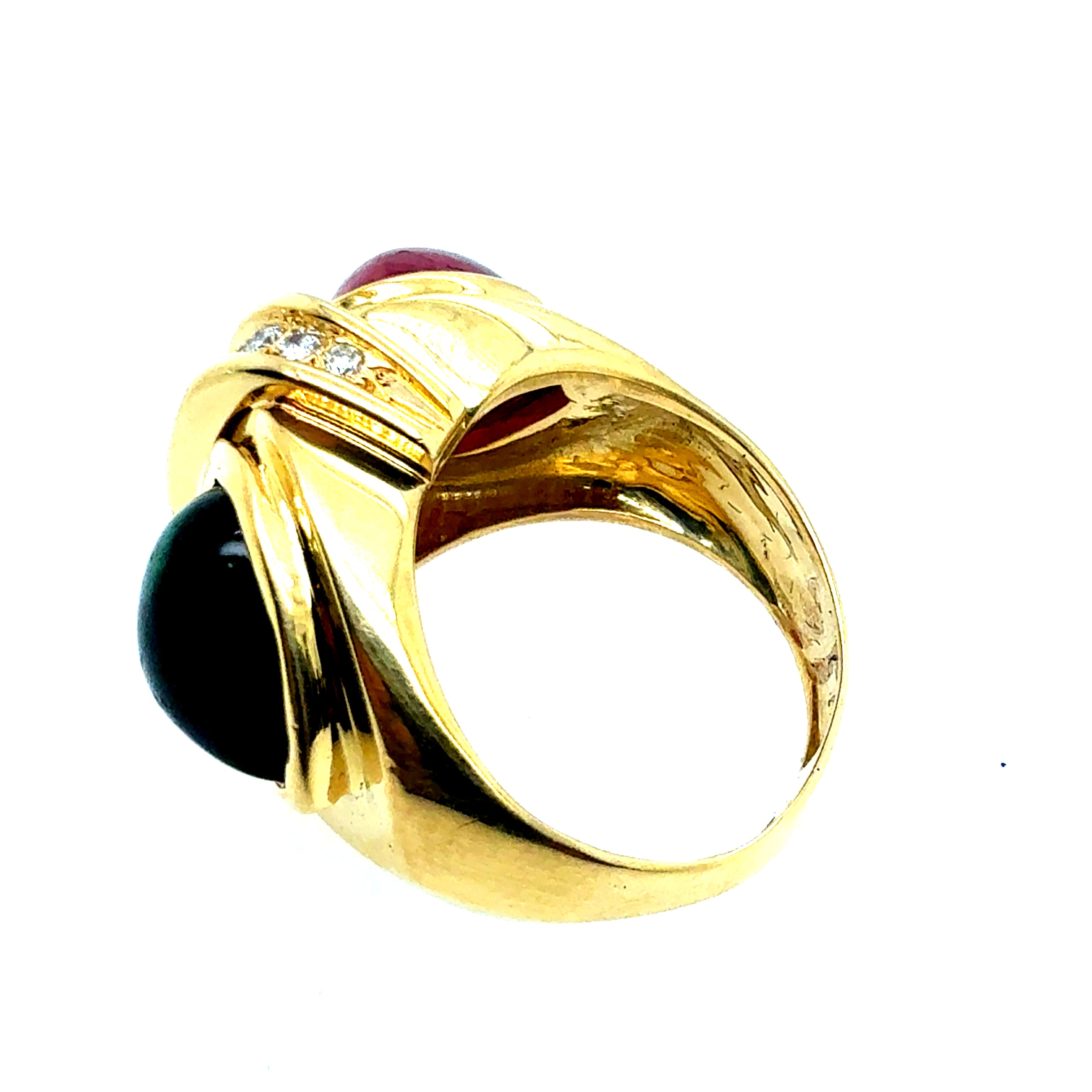 Retro Gold Natural Diamond & Tourmaline Cabochon Statement Ring Circa 1970