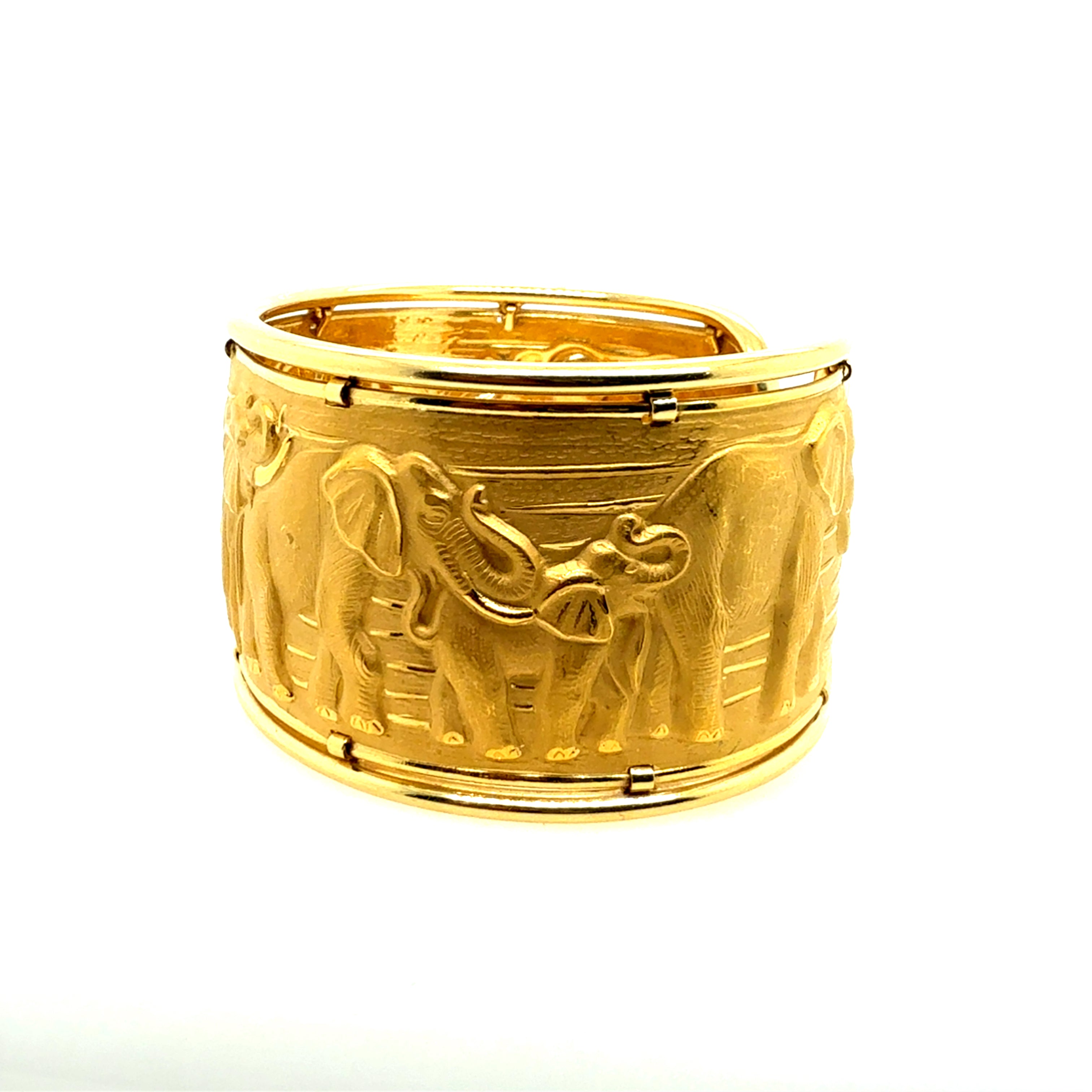Retro Gold Signed Carrera y Carrera Elephant Repousse Cuff Bangle