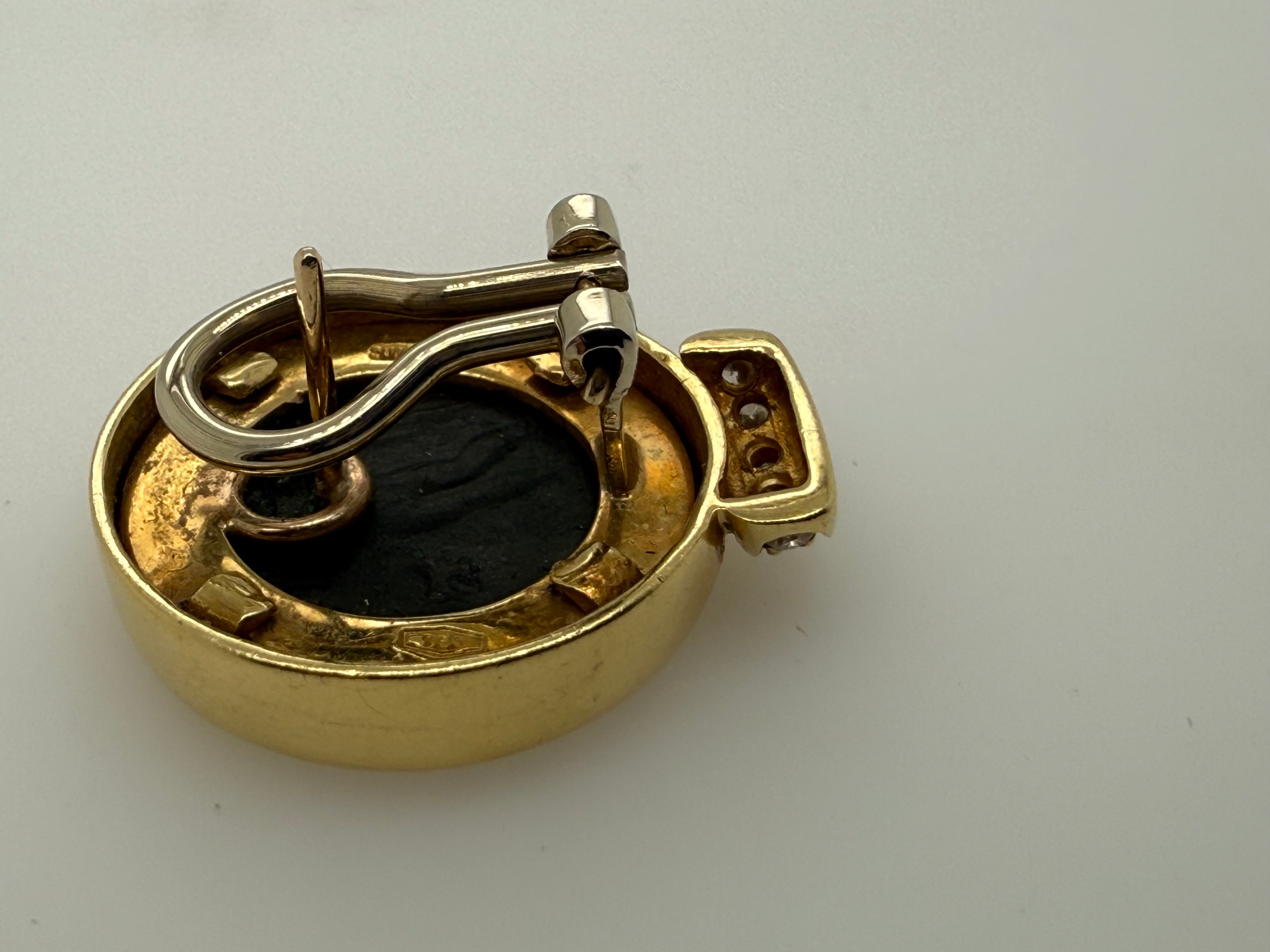 Retro Yellow Gold Roman Constantine Coin & Natural Diamond Statement Earrings