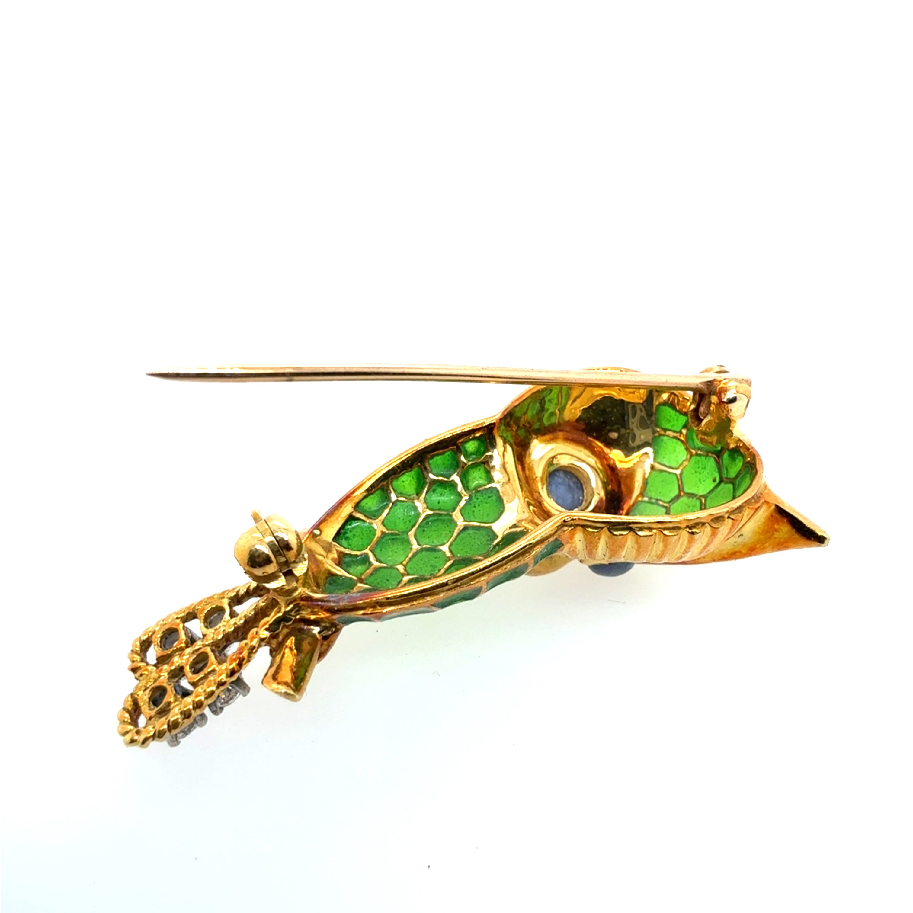 Retro Peter Lindemann Gold Enamel Owl Brooche Circa 1960