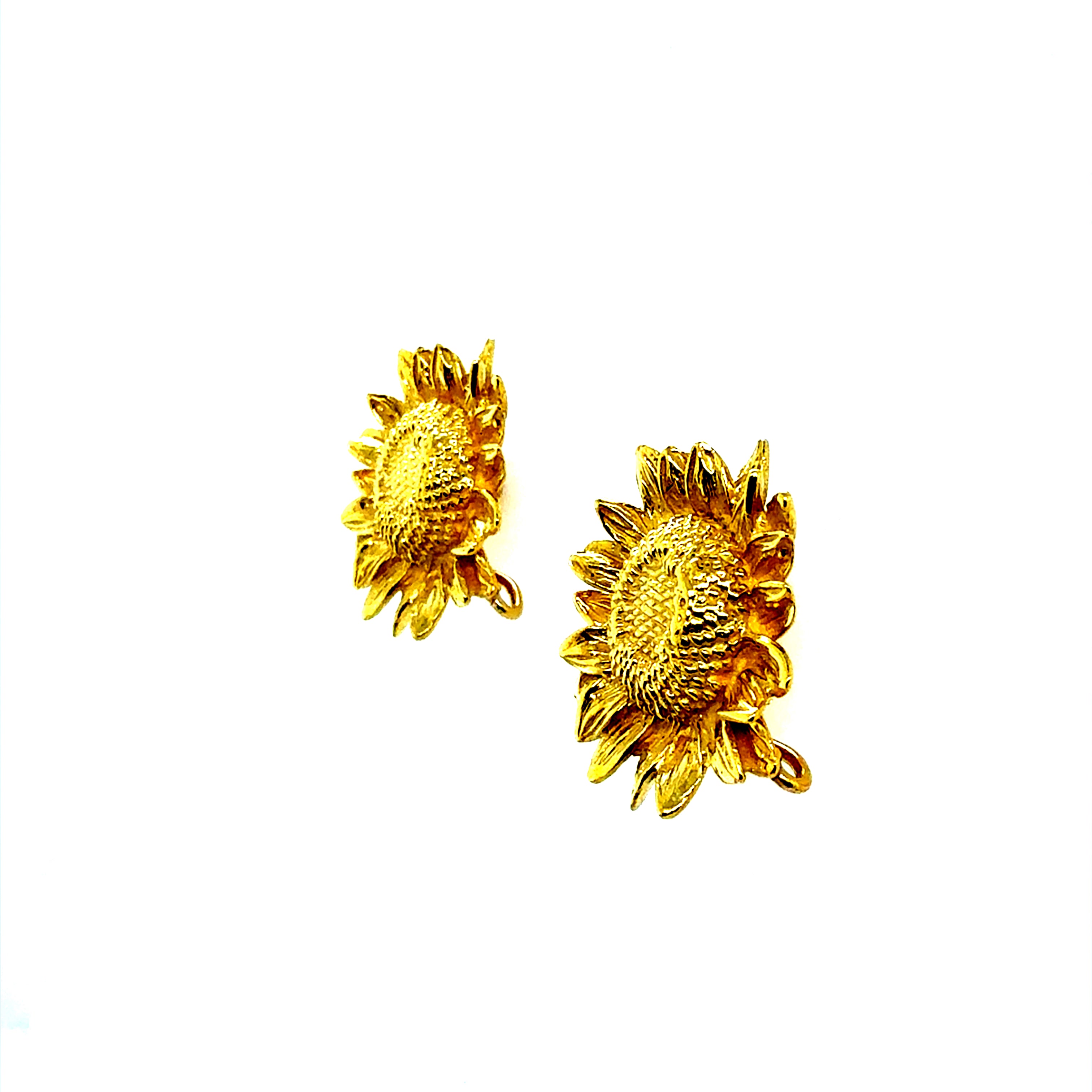 Retro Yellow Gold Sunflower Stud Statement Earrings Circa 1980