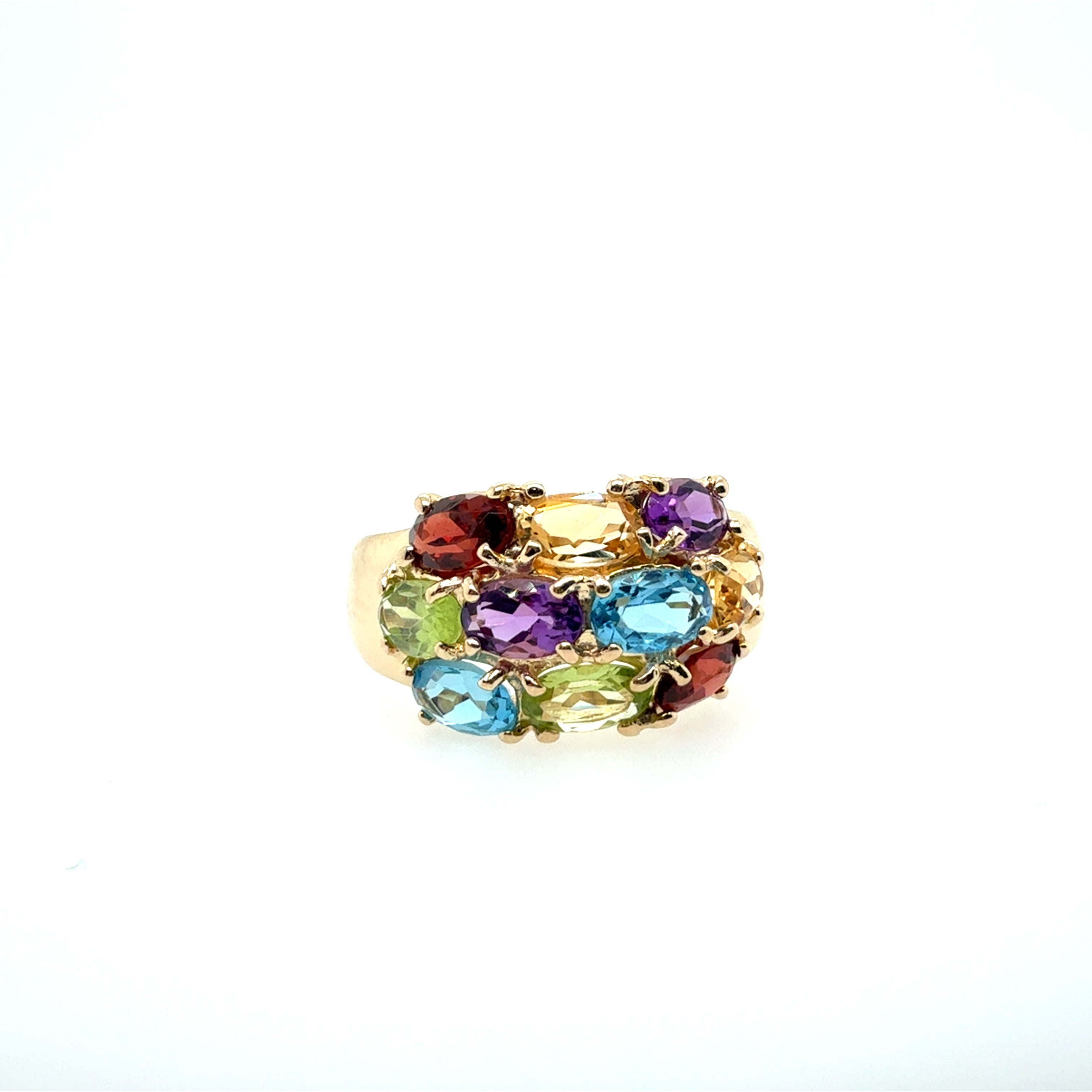 Modern Gold Multicolor Natural Oval Cluster Statement Ring
