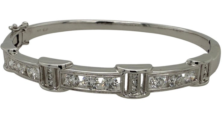 Retro Gold 1.8 Carat Natural Diamond Tension Bangle Bracelet Circa 1990