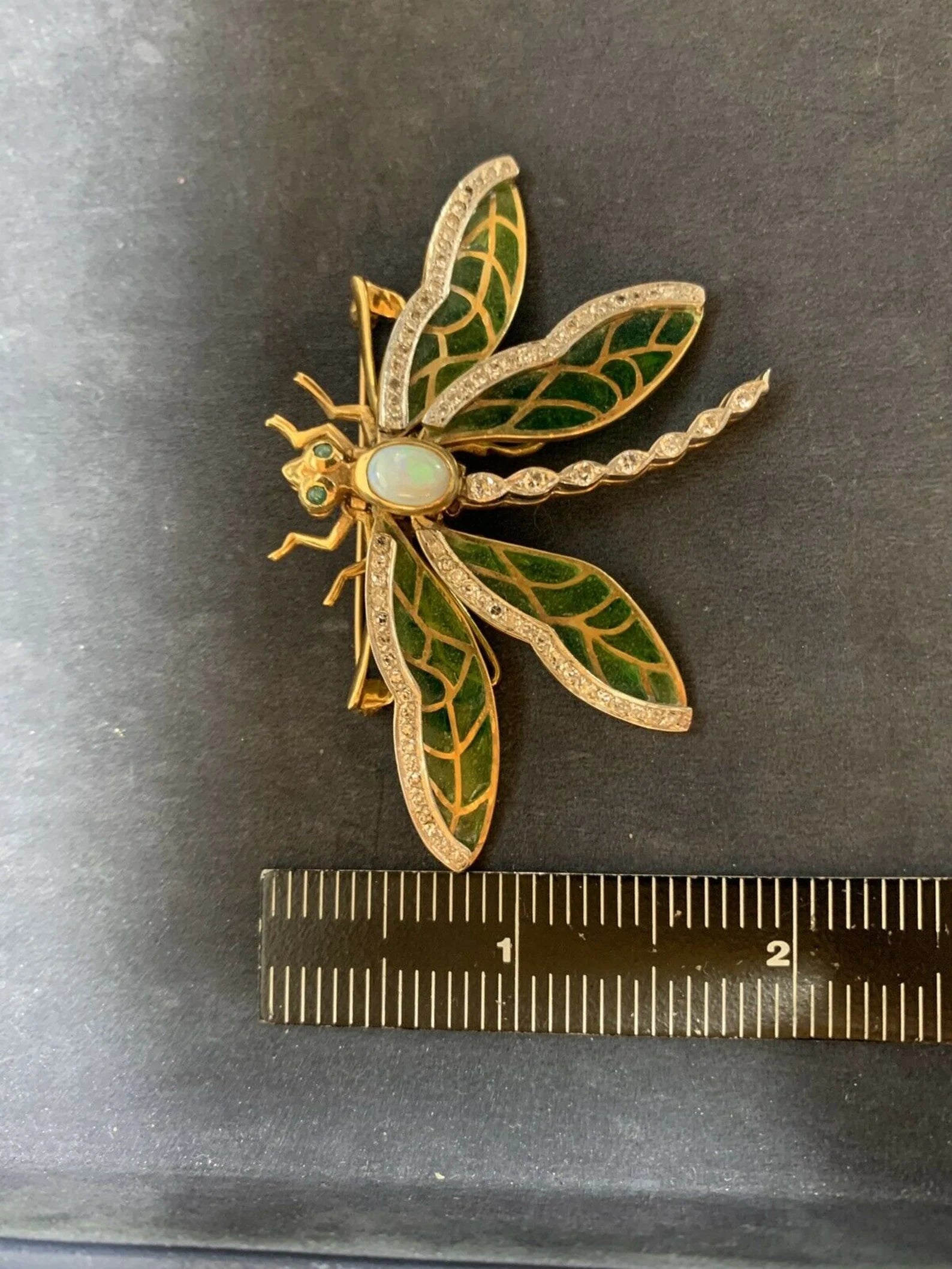 Retro Gold Butterfly 2.35 Carat Natural Diamond, Gem Opal & Enamel Brooche 1960