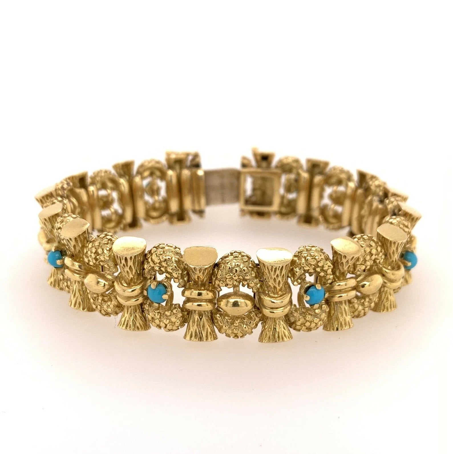 Retro Original Tiffany & Company Yellow Gold and Turquoise Bracelet Circa 1960