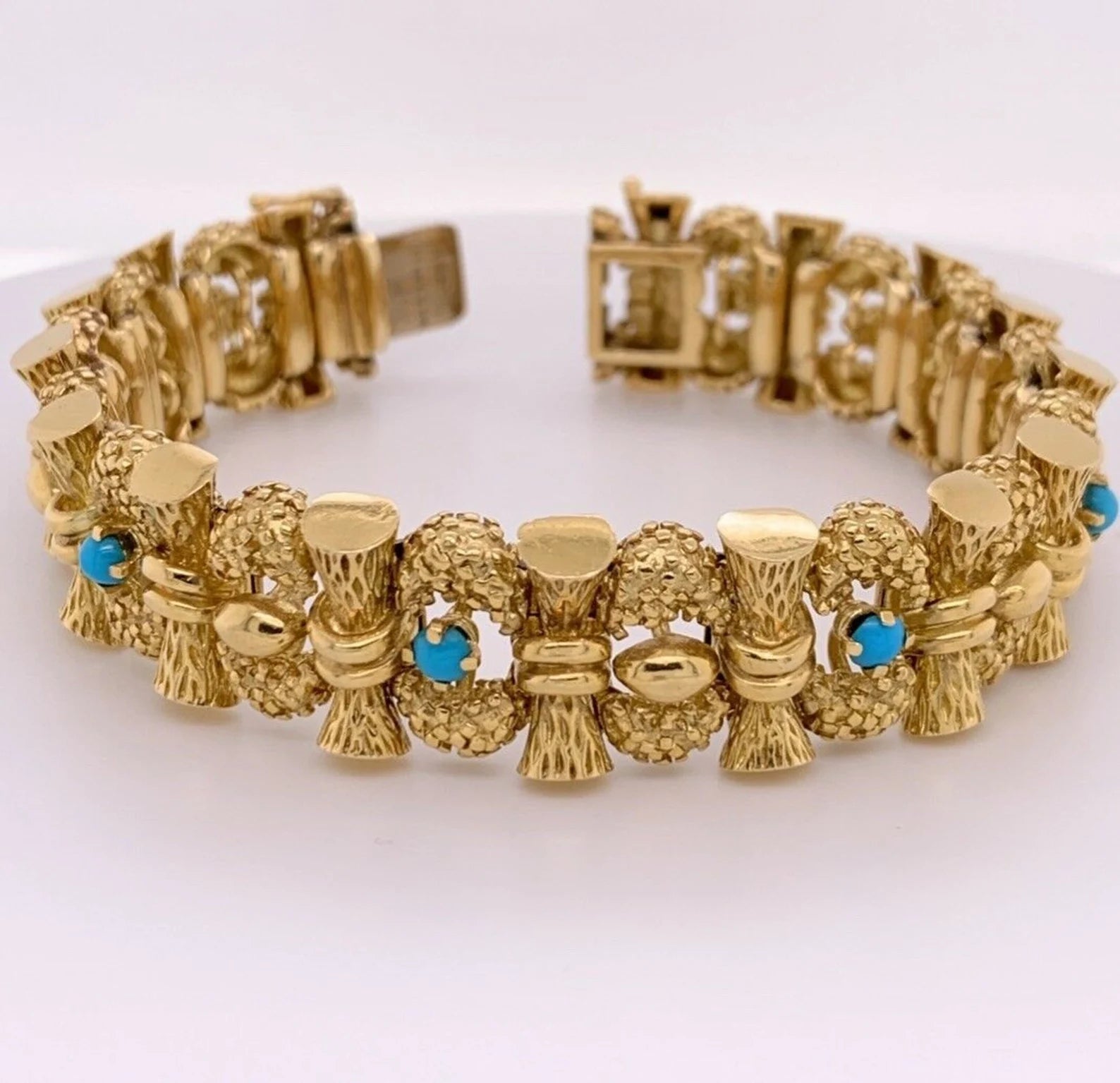 Retro Original Tiffany & Company Yellow Gold and Turquoise Bracelet Circa 1960