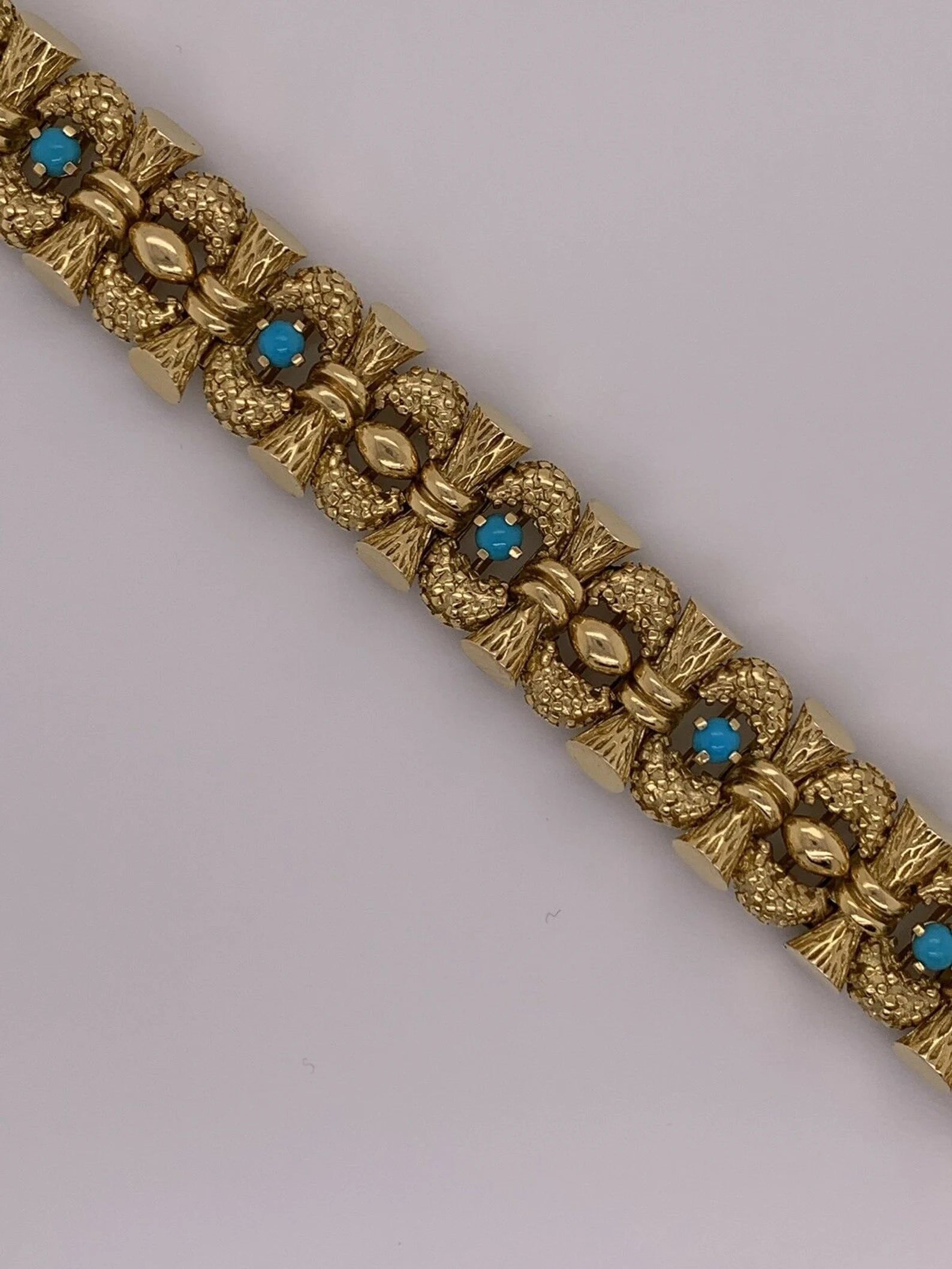 Retro Original Tiffany & Company Yellow Gold and Turquoise Bracelet Circa 1960