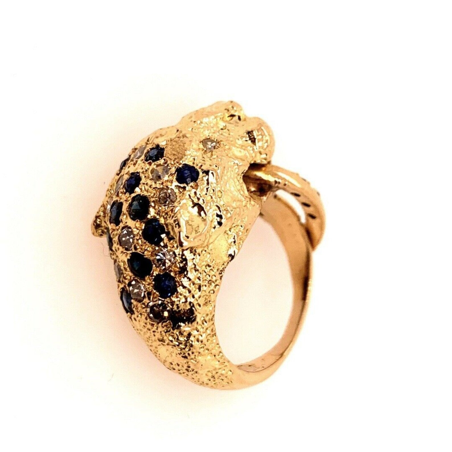 Retro Gold Lion Ring APX .60 Carat Natural Diamond Sapphire Gem Stone Circa 1960