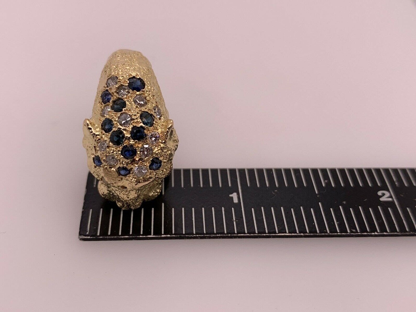 Retro Gold Lion Ring APX .60 Carat Natural Diamond Sapphire Gem Stone Circa 1960