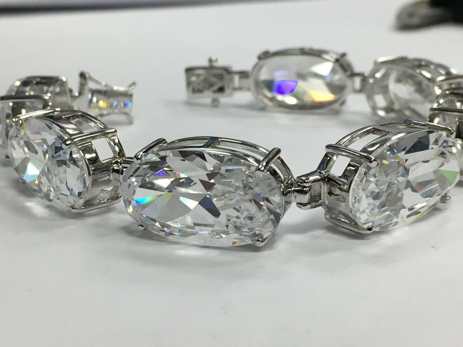 400ct! 925 Silver Large Bracelet Simulant 24x14mm Oval Gem Stone Estate