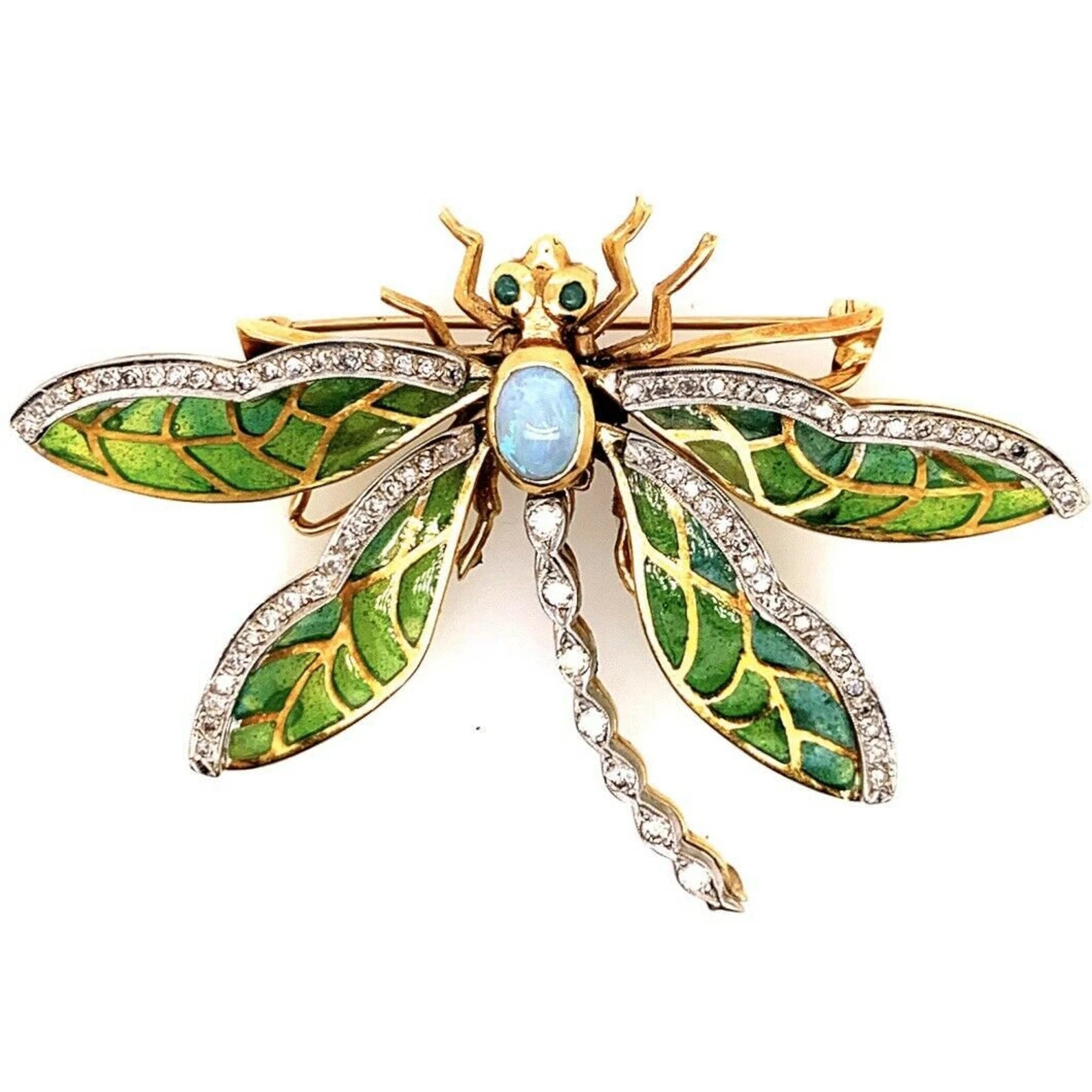Retro Gold Butterfly 2.35 Carat Natural Diamond, Gem Opal & Enamel Brooche 1960