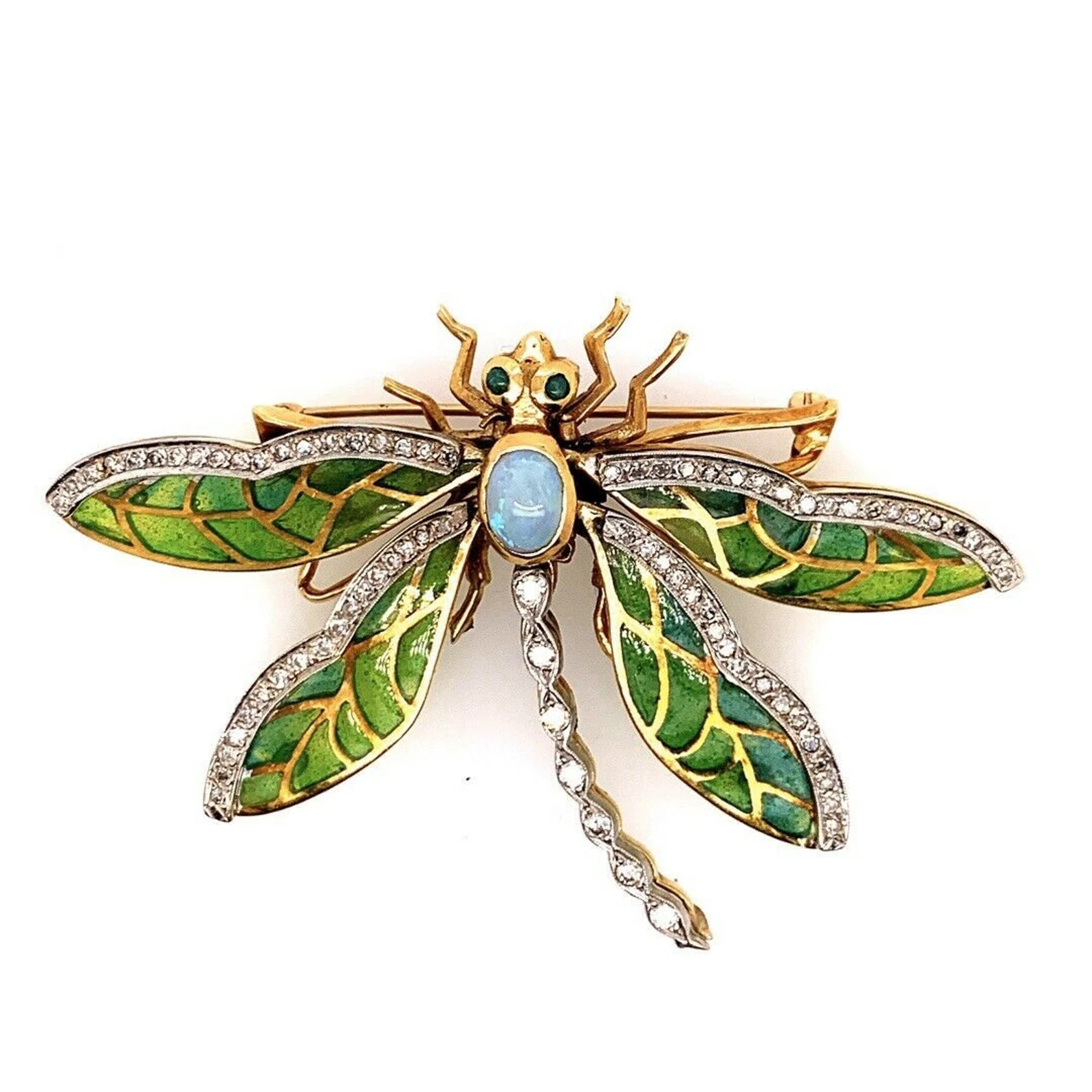 Retro Gold Butterfly 2.35 Carat Natural Diamond, Gem Opal & Enamel Brooche 1960