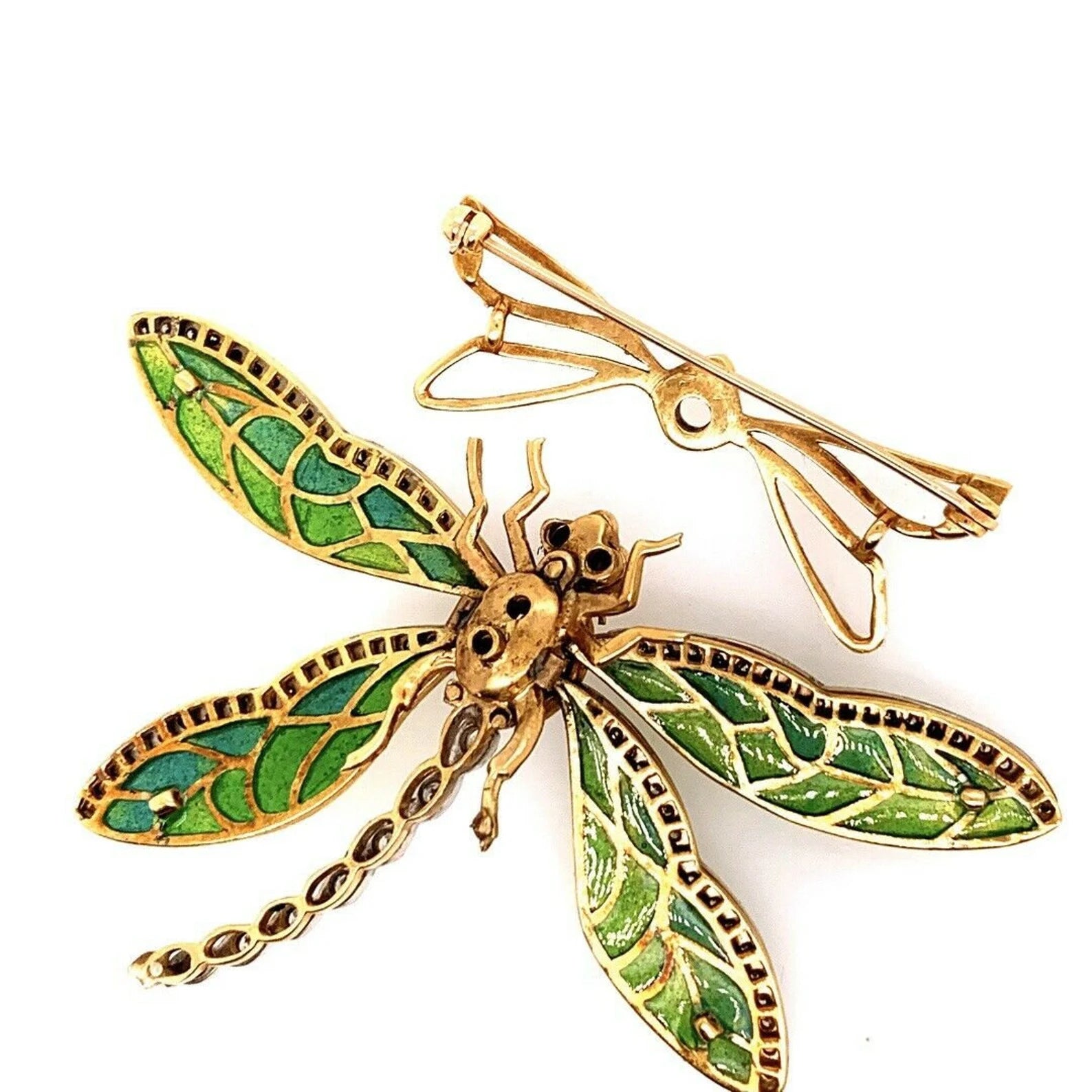 Retro Gold Butterfly 2.35 Carat Natural Diamond, Gem Opal & Enamel Brooche 1960