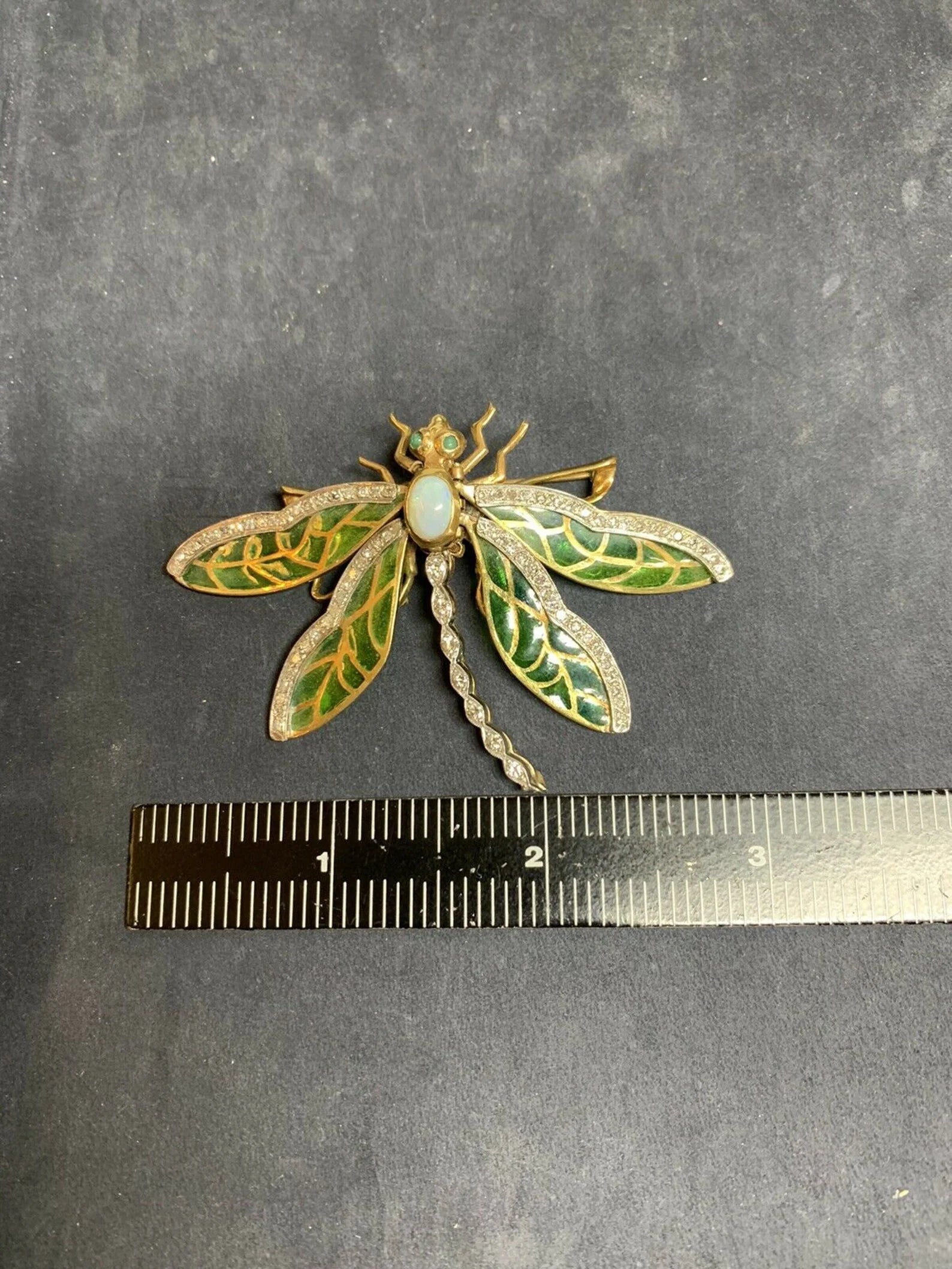 Retro Gold Butterfly 2.35 Carat Natural Diamond, Gem Opal & Enamel Brooche 1960