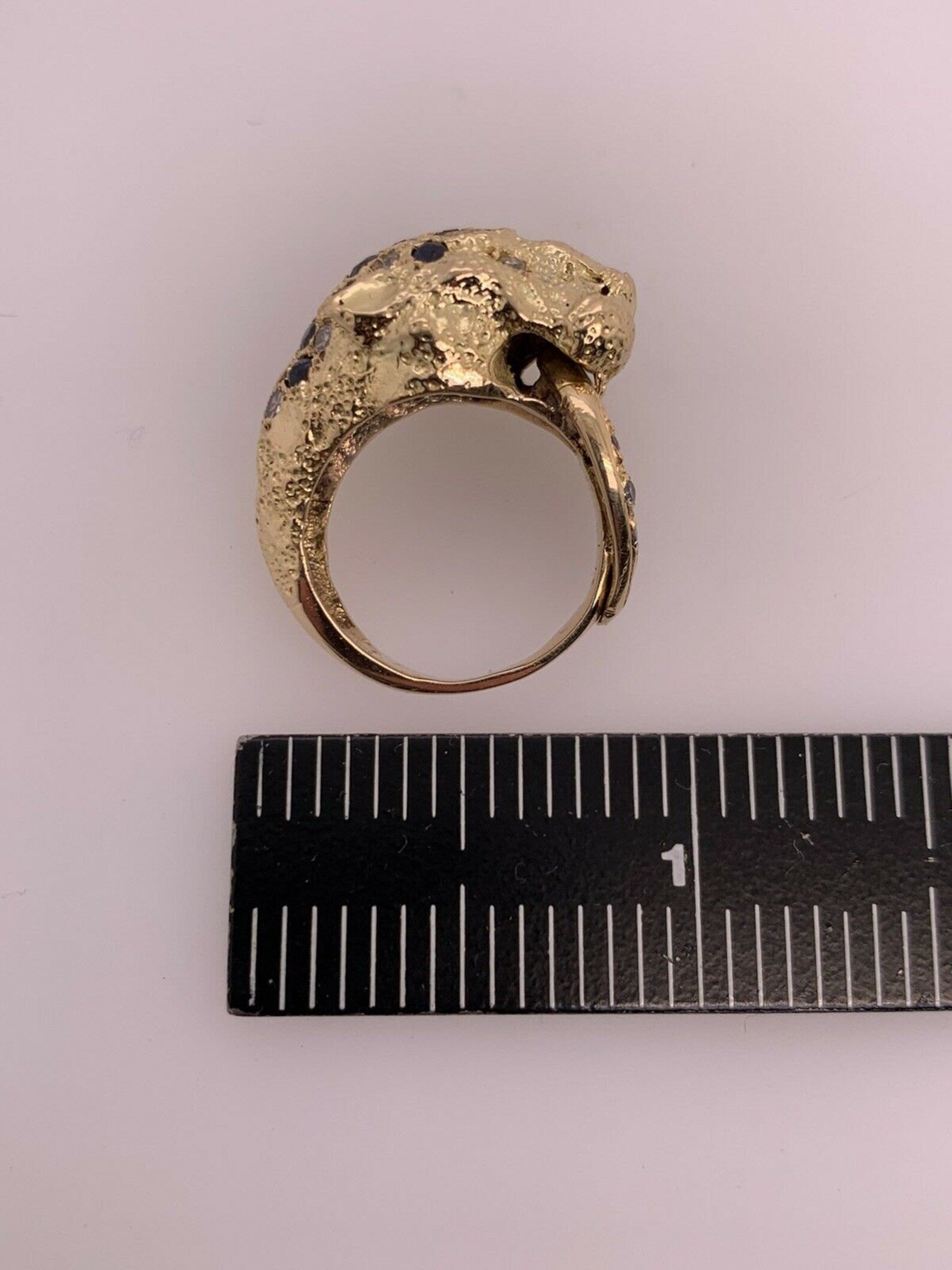 Retro Gold Lion Ring APX .60 Carat Natural Diamond Sapphire Gem Stone Circa 1960