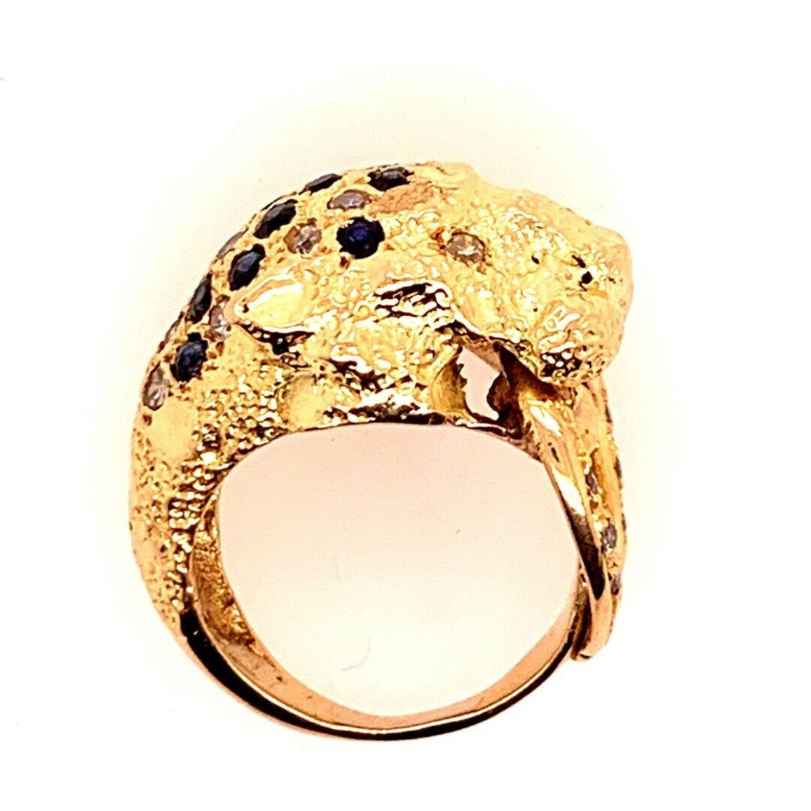 Retro Gold Lion Ring APX .60 Carat Natural Diamond Sapphire Gem Stone Circa 1960