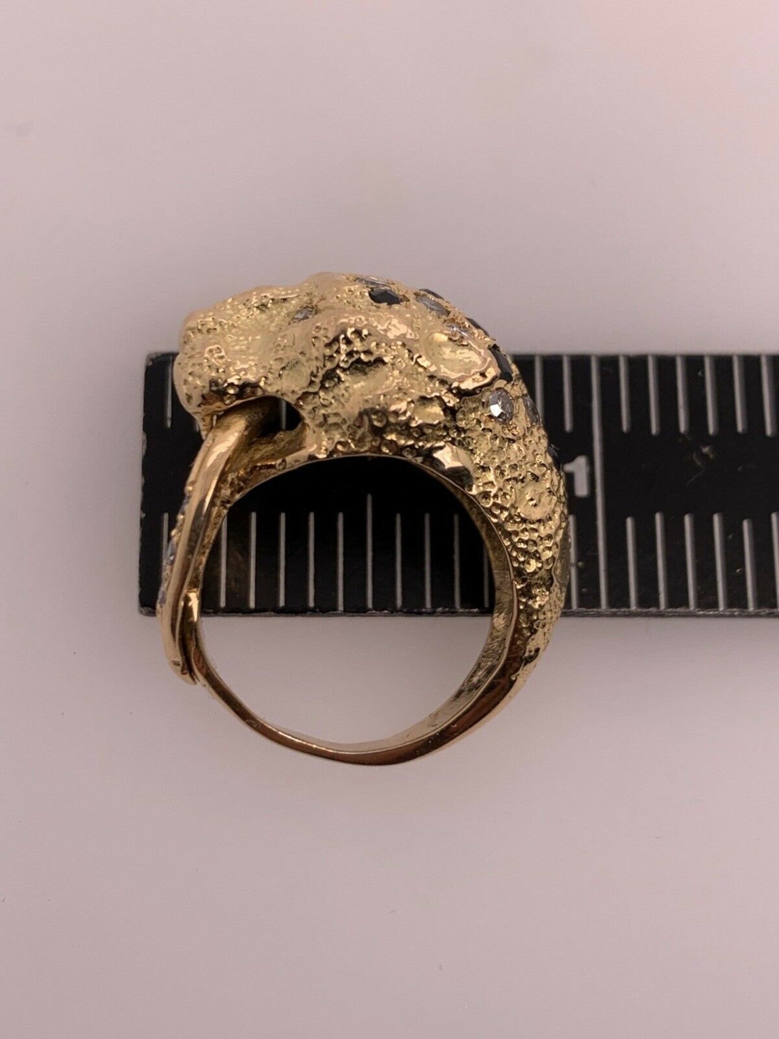 Retro Gold Lion Ring APX .60 Carat Natural Diamond Sapphire Gem Stone Circa 1960