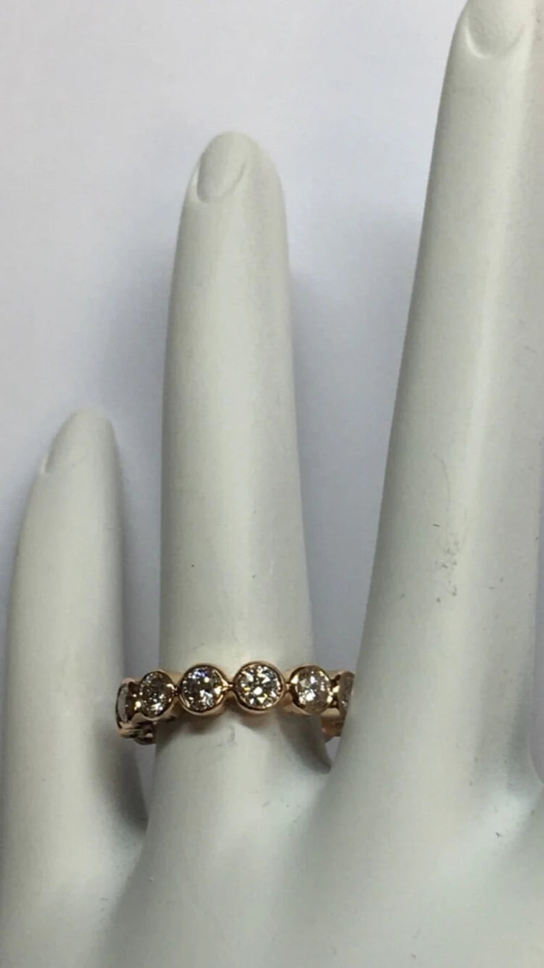Modern Gold 2.25 Carat Natural Round Colorless Eternity Diamond Engagement Band