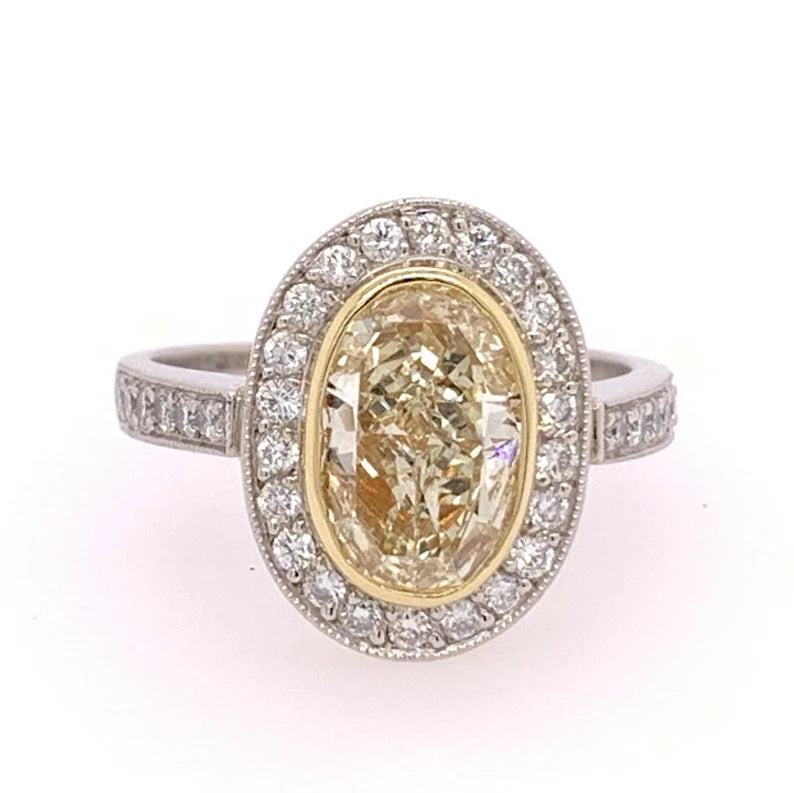 EGL Certified 2 Carat Natural Oval U-V Light Yellow VS2 Diamond Engagement Ring