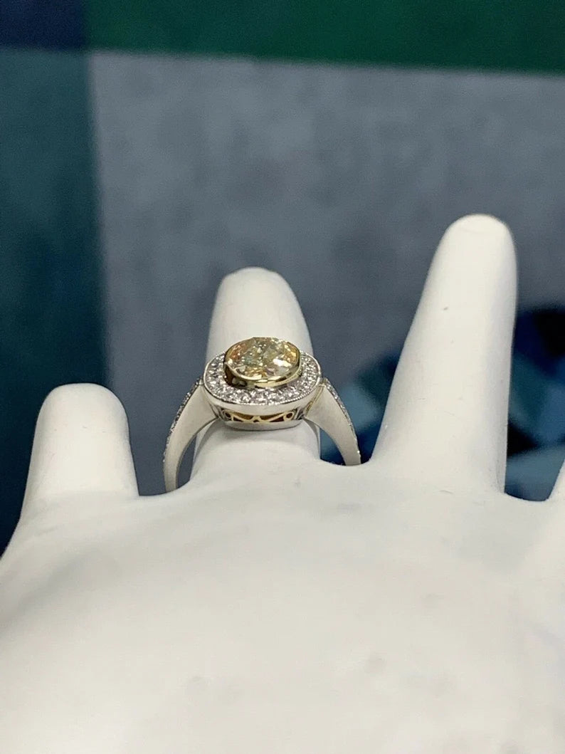 EGL Certified 2 Carat Natural Oval U-V Light Yellow VS2 Diamond Engagement Ring