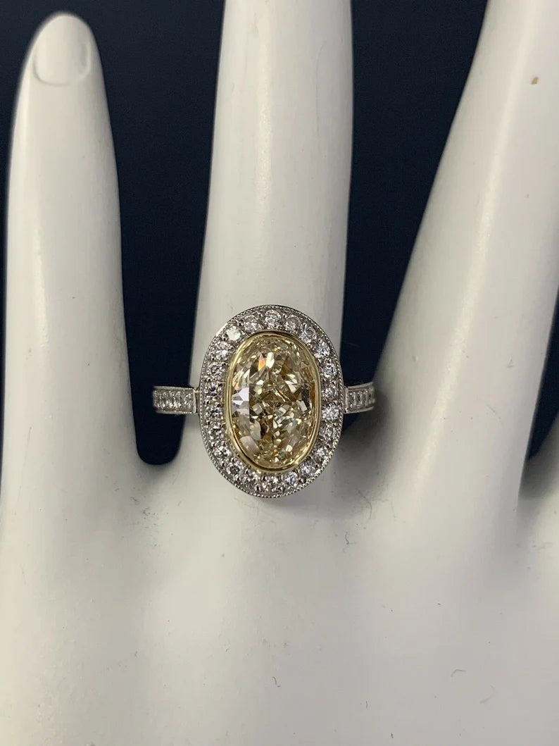 EGL Certified 2 Carat Natural Oval U-V Light Yellow VS2 Diamond Engagement Ring