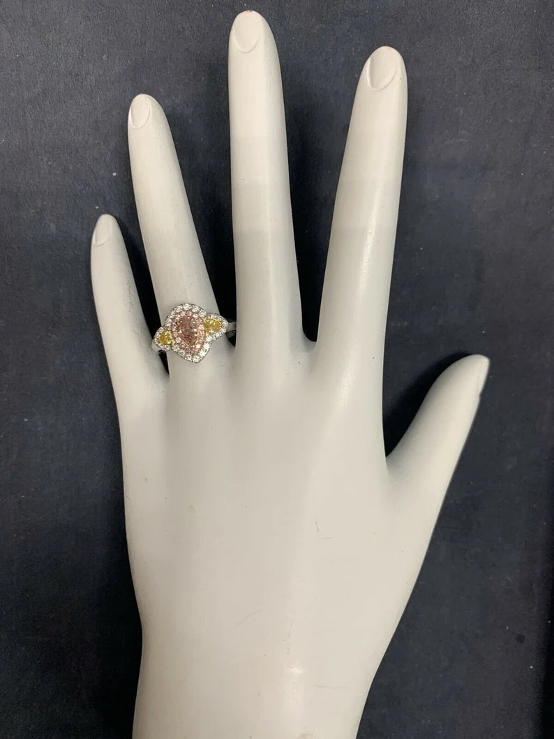 GIA Certified 0.38 Carat Natural Pear Pink Diamond Cocktail Gold Engagement Ring