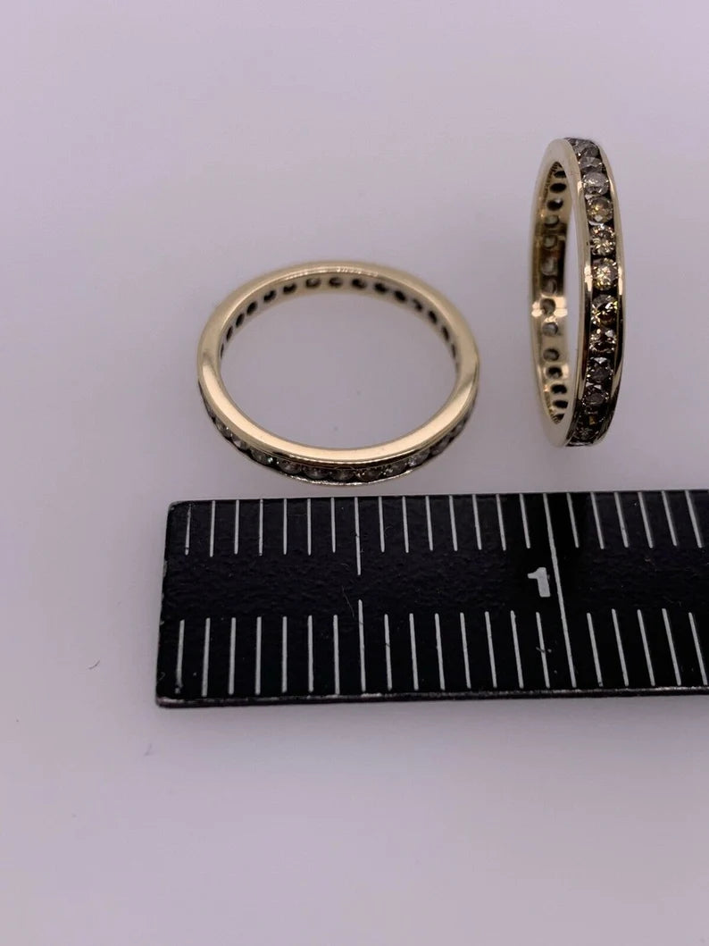 Modern Gold Band Pair 2.25 Carats Natural Champaign Diamond Engagement Ring Set