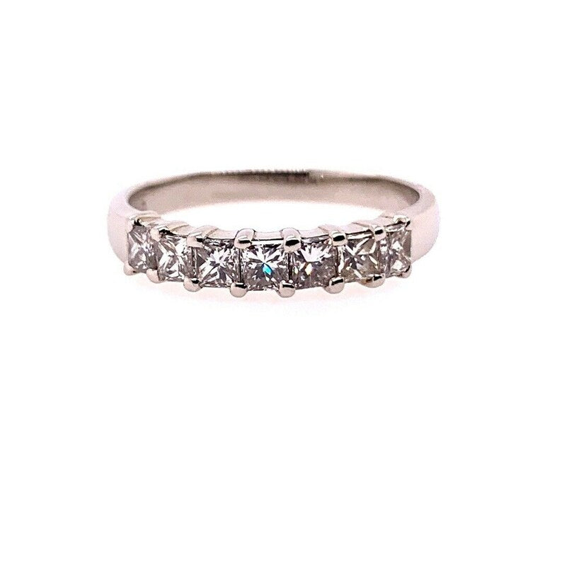 Modern Platinum Band 0.95 Carat Natural Colorless Princess Cut Diamond Band
