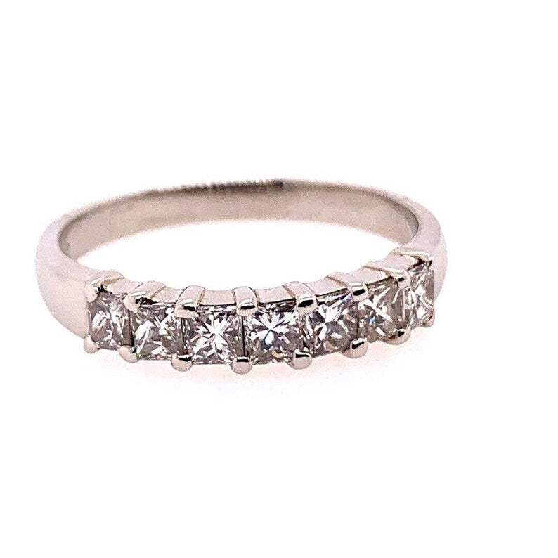 Modern Platinum Band 0.95 Carat Natural Colorless Princess Cut Diamond Band