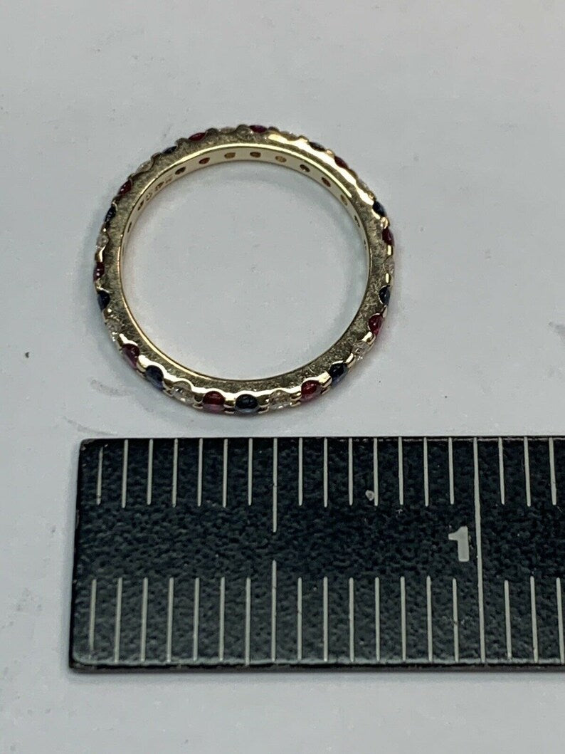 Modern Gold Eternity Band 1.05 Carat Natural Ruby Diamond Sapphire Patriot Ring