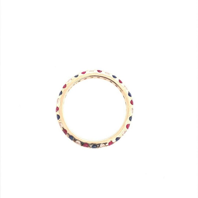 Modern Gold Eternity Band 1.05 Carat Natural Ruby Diamond Sapphire Patriot Ring