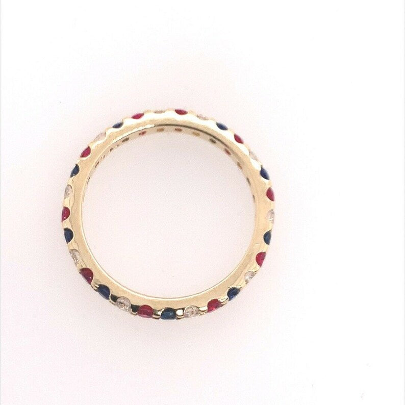 Modern Gold Eternity Band 1.05 Carat Natural Ruby Diamond Sapphire Patriot Ring