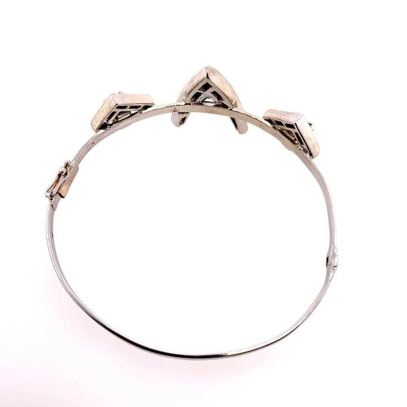 Art Deco Gold Bracelet 5.50 Carat Appx Natural Baguette Diamond & Green Emerald