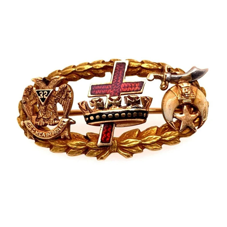Retro Gold Pin Free Mason Knights Templar Cross & Crown 4.5 Gram Shriners Emblem
