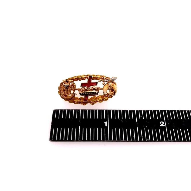 Retro Gold Pin Free Mason Knights Templar Cross & Crown 4.5 Gram Shriners Emblem