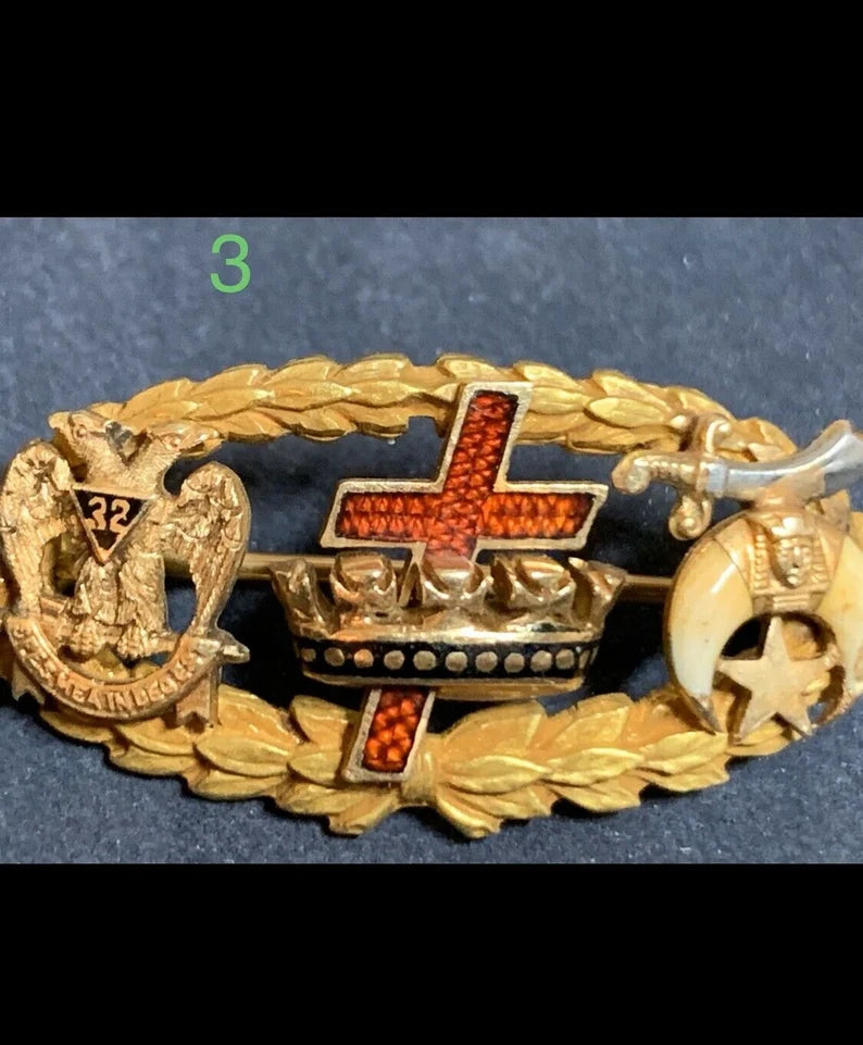 Retro Gold Pin Free Mason Knights Templar Cross & Crown 4.5 Gram Shriners Emblem