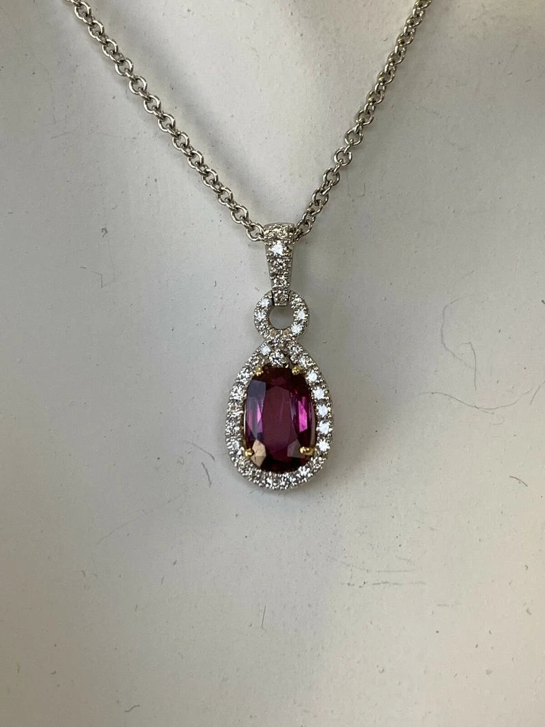 Platinum Certified 3.85 Carat Natural Diamond & Pink Sapphire Thai Ruby Pendant