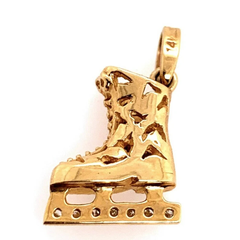 Modern 14k Gold Ice Skating Charm Pendant 0.51 Carat Natural Diamonds Gem Stone