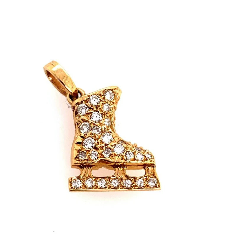 Modern 14k Gold Ice Skating Charm Pendant 0.51 Carat Natural Diamonds Gem Stone