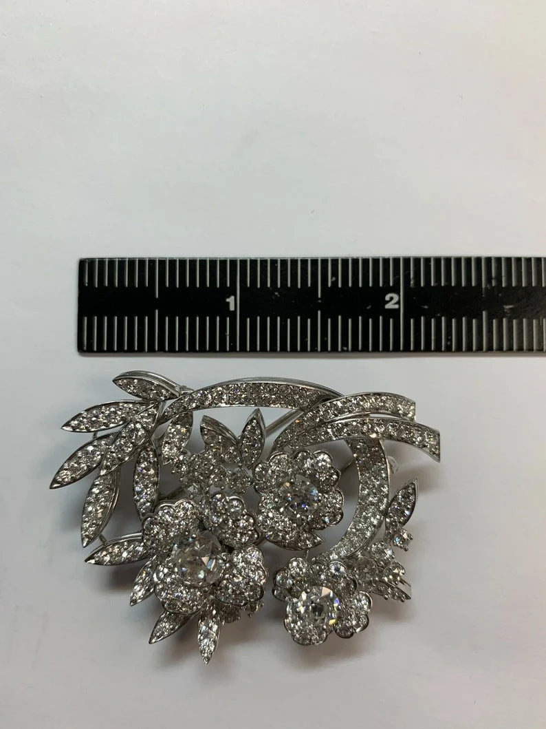 Retro Platinum 11 Carat Natural Old Euro Diamond Brooch and Pendant Circa 1940