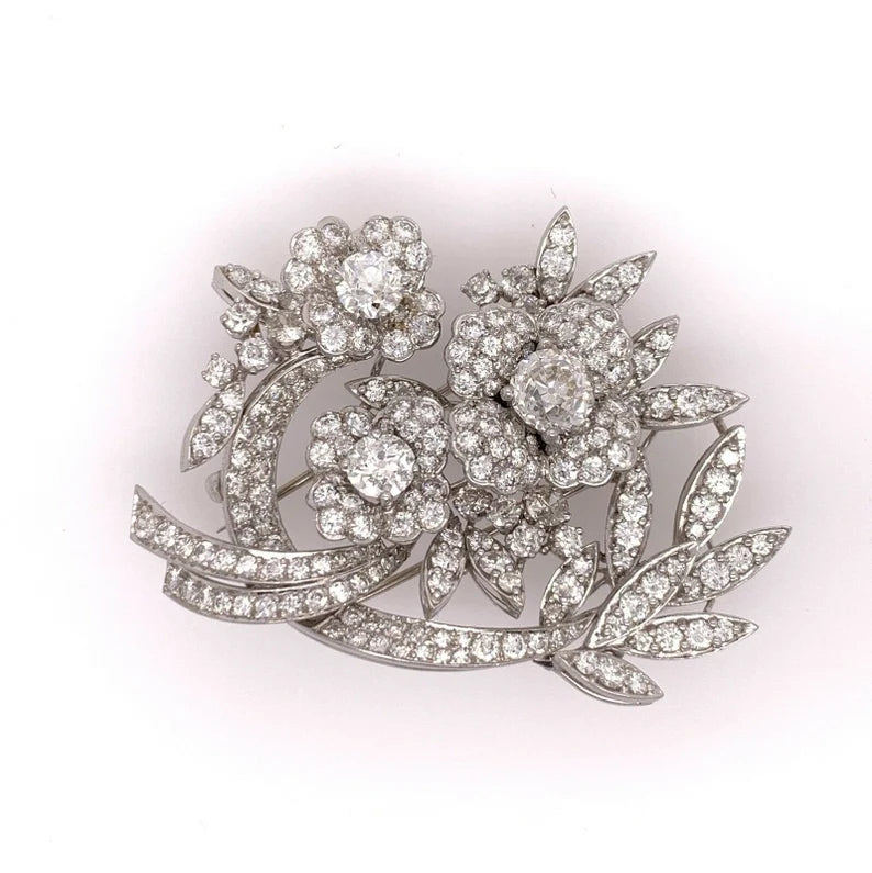 Retro Platinum 11 Carat Natural Old Euro Diamond Brooch and Pendant Circa 1940